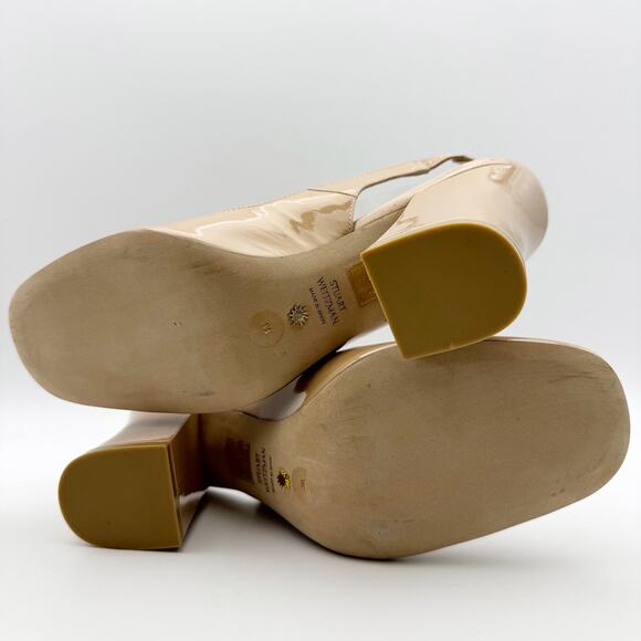 Stuart Weitzman Womens Curve Block Slingback Heels US 8 Nude Patent Leather NWOB - Picture 11 of 12